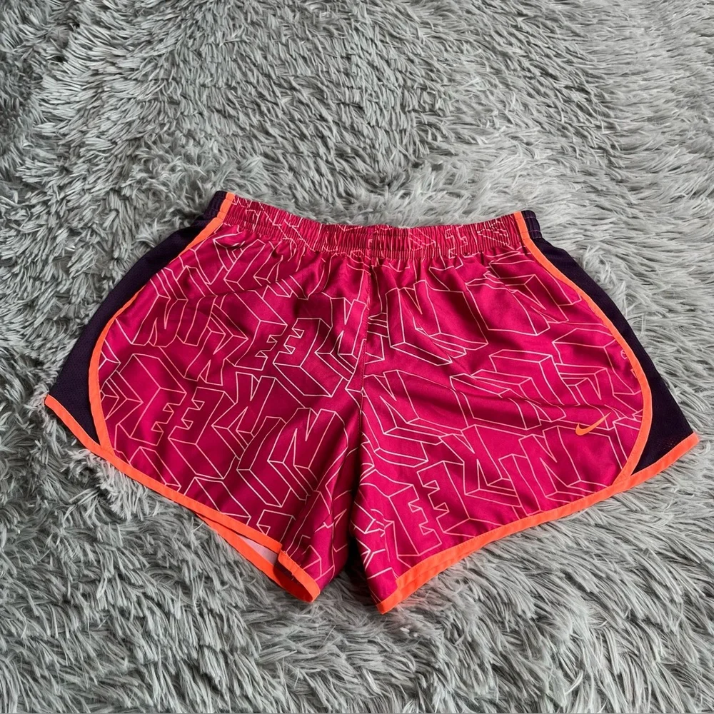 Nike Shorts Girls Large Dri Fit Athletic Pink Orange Checkmark Drawstring Waist